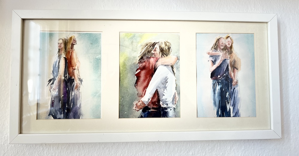 trauern und berührung, Malerei Trauerbegleitung und Kuscheltherapie, Kunst zum Thema, Triptichon: Berührung und Trauer